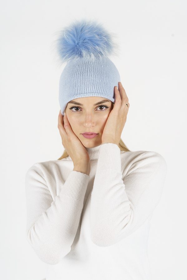 RICCIOLO + PON PON IN VOLPE — berretto in misto cashmere — Goia Roberto