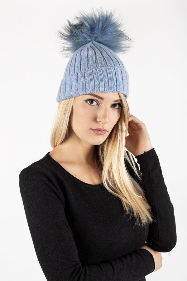 COSTA 32- R + PON PON IN VOLPE — berretto in 100% cashmere — Goia Roberto