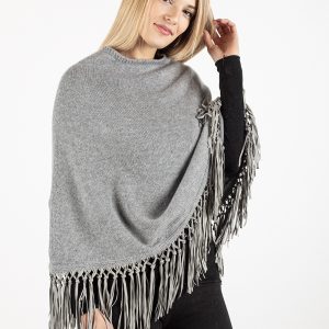 Art. Amiata Poncho con frange in pelle